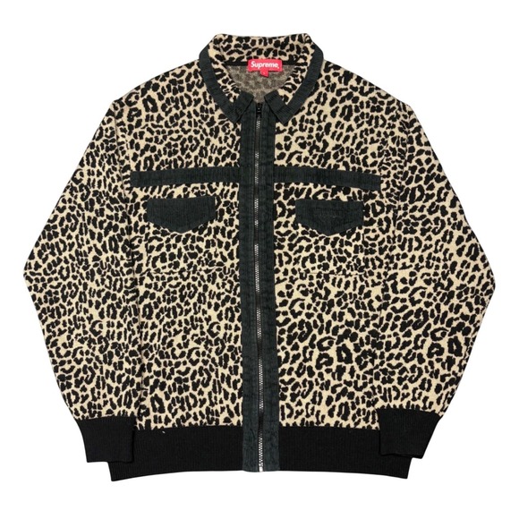 Supreme Other - Supreme Leopard Corduroy Zip Up Sweater Tan Black Merino Wool Mens Large L F/W18